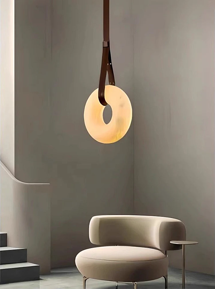 Nordic Suspension Natural Marble Ring Lighting Adjustable Height Chandelier Bedside Copper Pendant Lamp