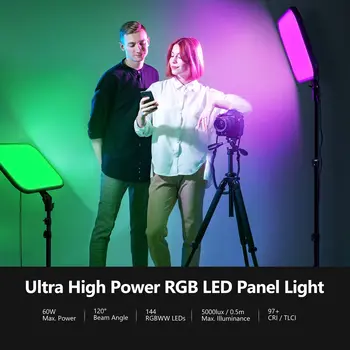 60W Dimmable 2500K-8500K LED Panel NEEWER 18.3" RGB LED Video Light Panel with App Control Stand Kit 2 Packs detail image