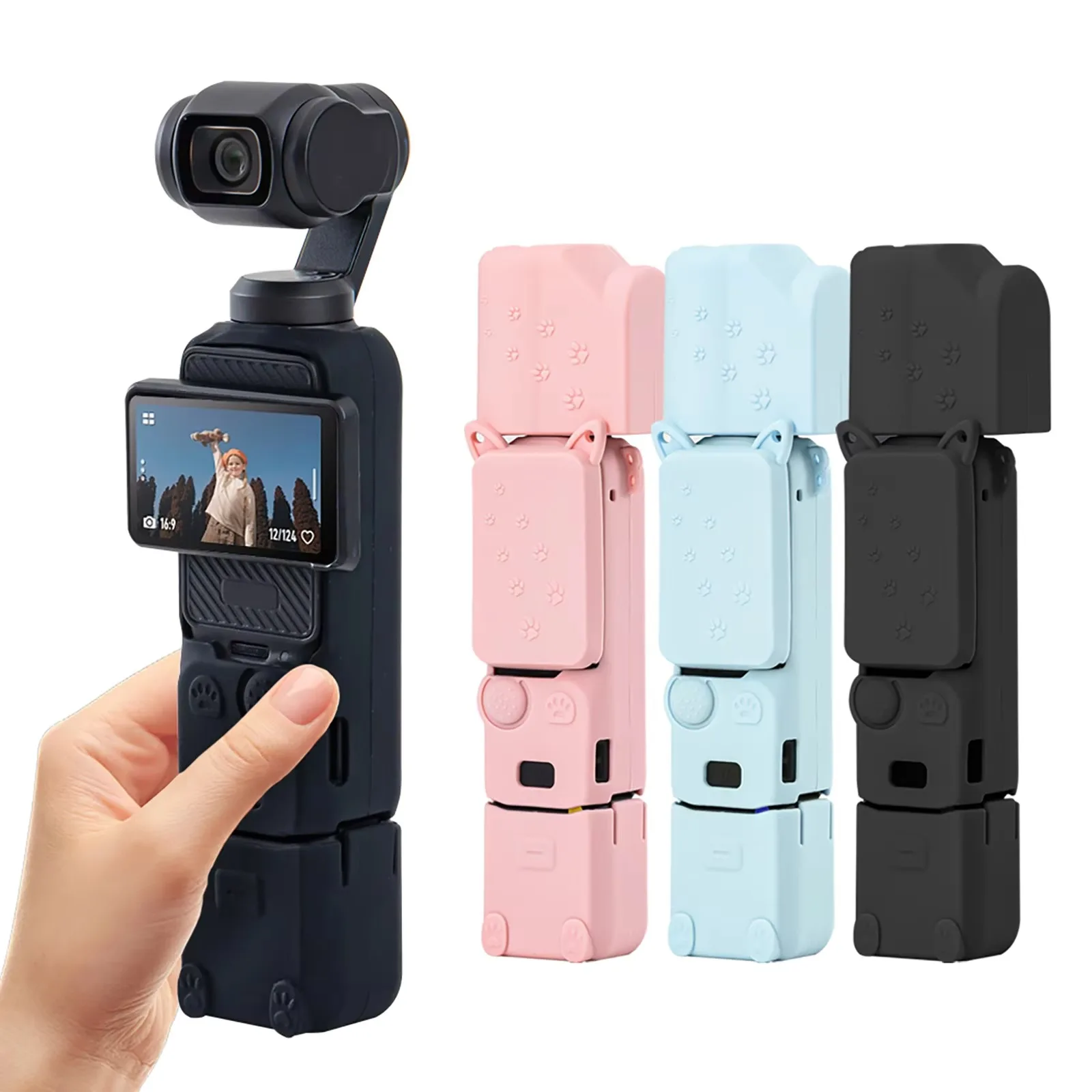 For DJI Osmo Pocket 3 Anti-Fall Protective Silicone Cover Case with Cover Pocket Sport Action Camera Accessories