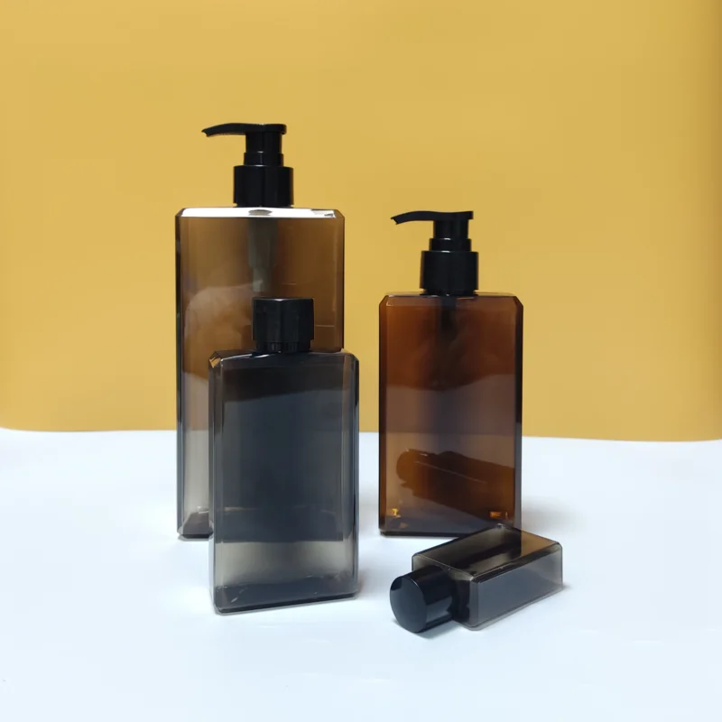 New High Quality 30ml 150ml 260ml 500ml PETG Plastic square Amber Shampoo Plastic Bottle