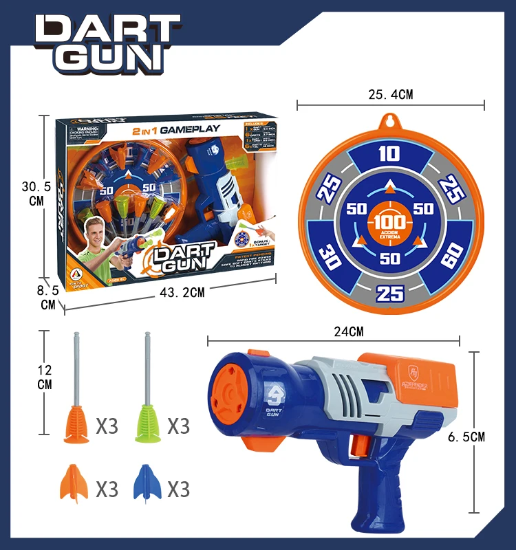 2 In 1 Shooting Target Dartboard & Dart Gun Set With 3 Darts For Kids ...