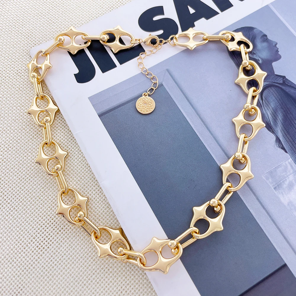 product factory custom 18k gold plated womens geometric chain choker necklace classic style alloy jewelry anniversary wholesale-3
