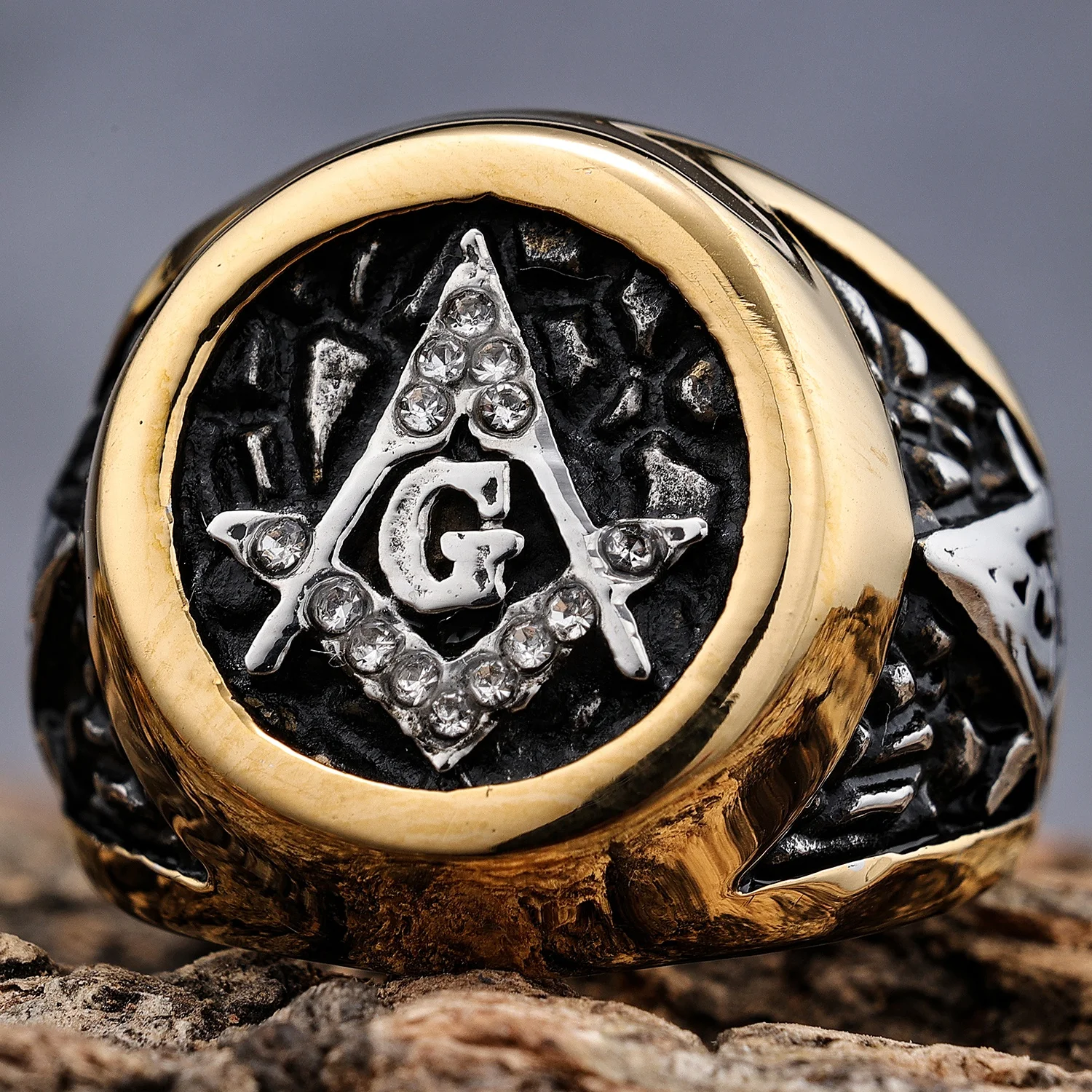 Size 5-16 Custom Freemason Freemasony Jewelry Mens Gold Plated Stainless  Steel Crystal Masonic Signet Ring