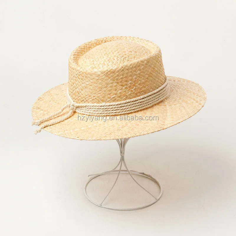 Luxury Telescope Crown Pork Pie Wide Flat Brim Straw Hat Featuring