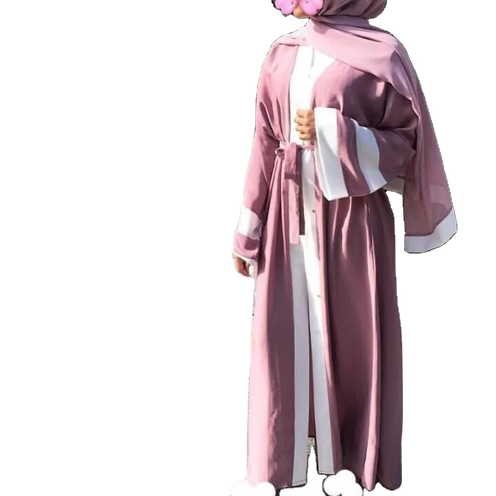 Glory 4 Color Options Joint Color Simple Muslim Women 2022 New Style Glory Abaya with Belt and Hijab