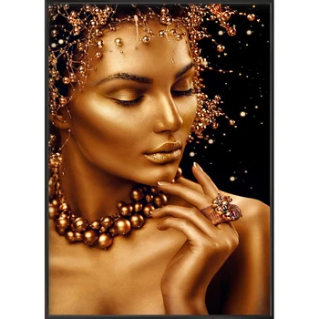 Beautiful Female Nude African Art Black And Gold Woman Oil Painting On