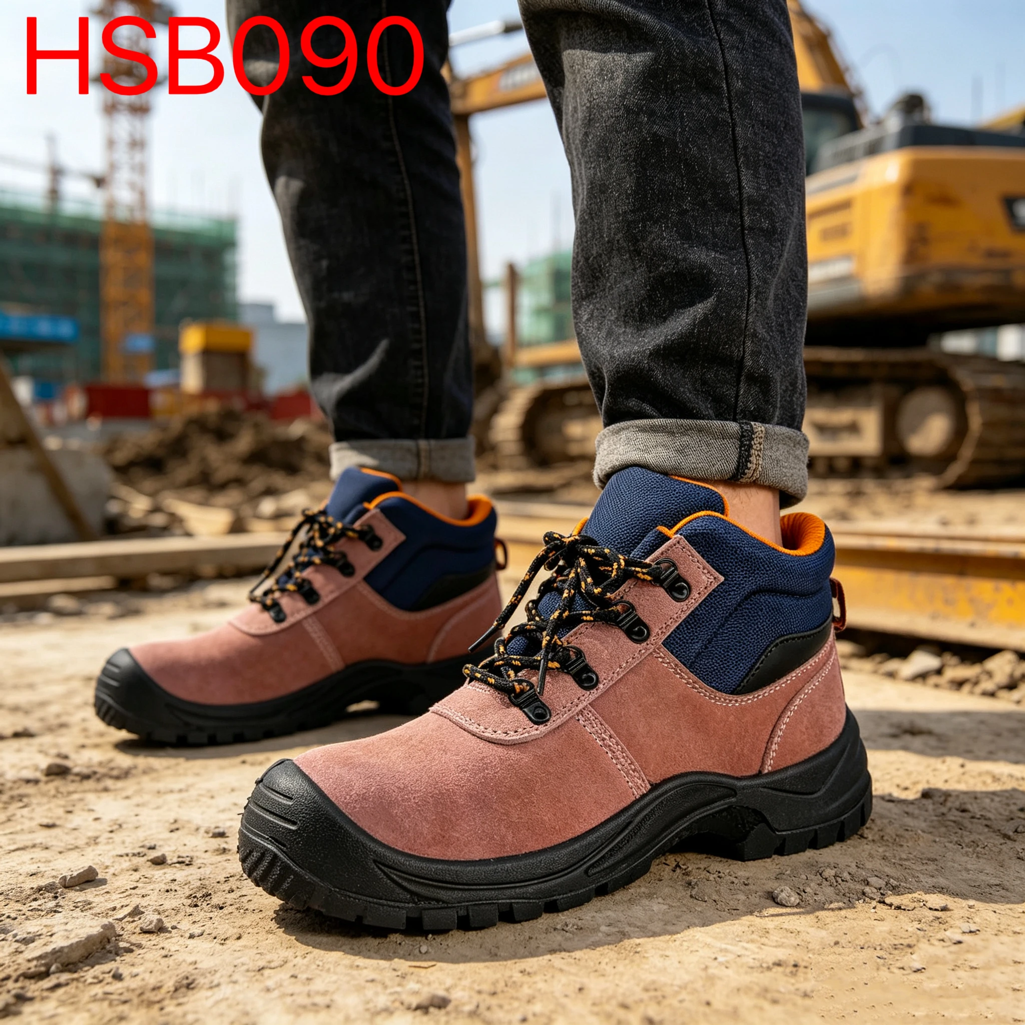 YYR, Operasyon ng Forklift na Rip Stop Suede Leather na Pink na Sapatos na Panseguridad para sa Kapaligiran ng Foundry na May Bakal na Tipak at Plaka na Insert na Sapatos na Pantrabaho HSB090