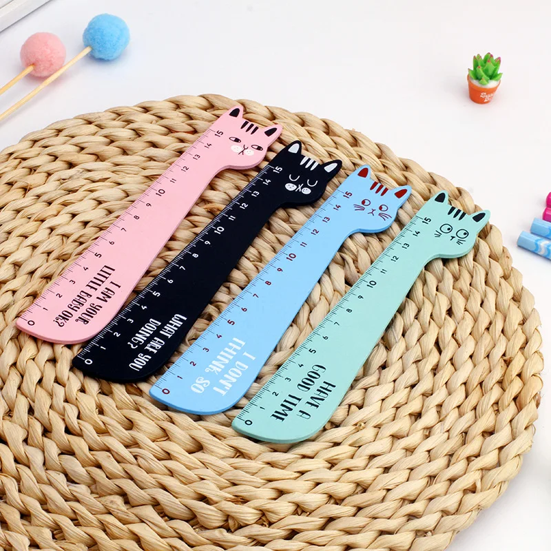 15CM Kawaii Cat Rulers Cute Wooden for Children Girls Gift School Office Supplies Measure Tools Stationery