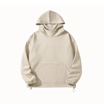 Custom 420g Men's Solid Color Casual  Hoodie American Heavy Pile Collar Hooded Sweater Loose Coat Knitted Embroidered