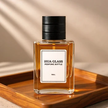 Square Hot Selling Glass Crimp Perfume Bottle 30ml 50ml 100ml Clear Luxury Spray Bottles With Plastic Cap and Box Packaging