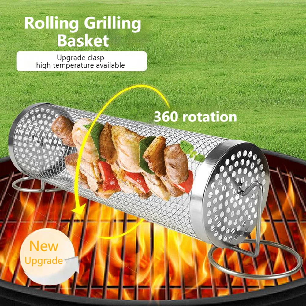 Bbq Accessories Stainless Steel 304 Barbecue Bbq Rolling Round Grill