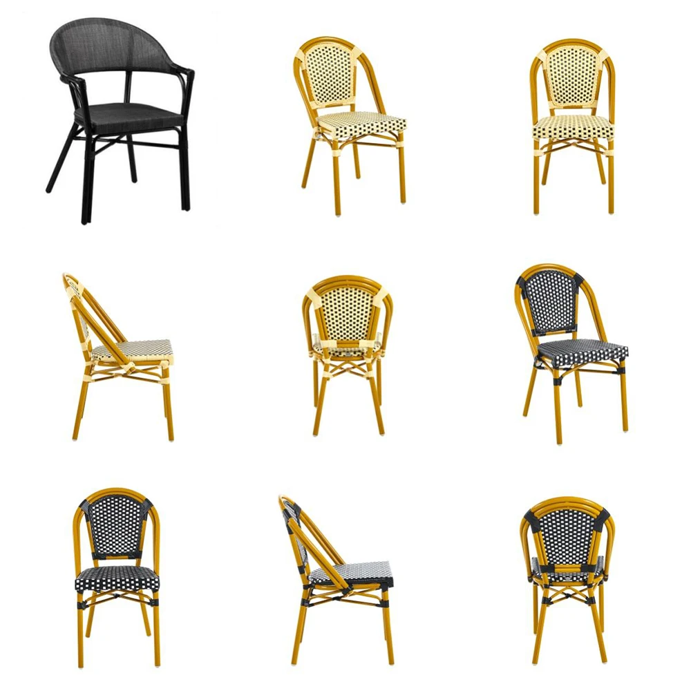 product modern durable woven rattan metal frame waterproof restaurant patio outdoor dining chair-2