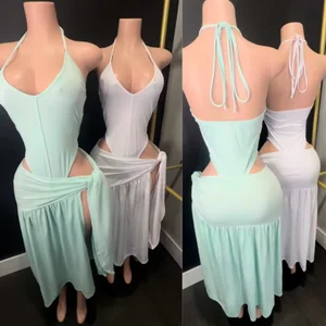 Viviblook Z1102ST02 2026 Summer Women's Sets New Sexy Backless Bodysuit Slim Fit Lace up Long Skirt for Girls Set Two Piece Set