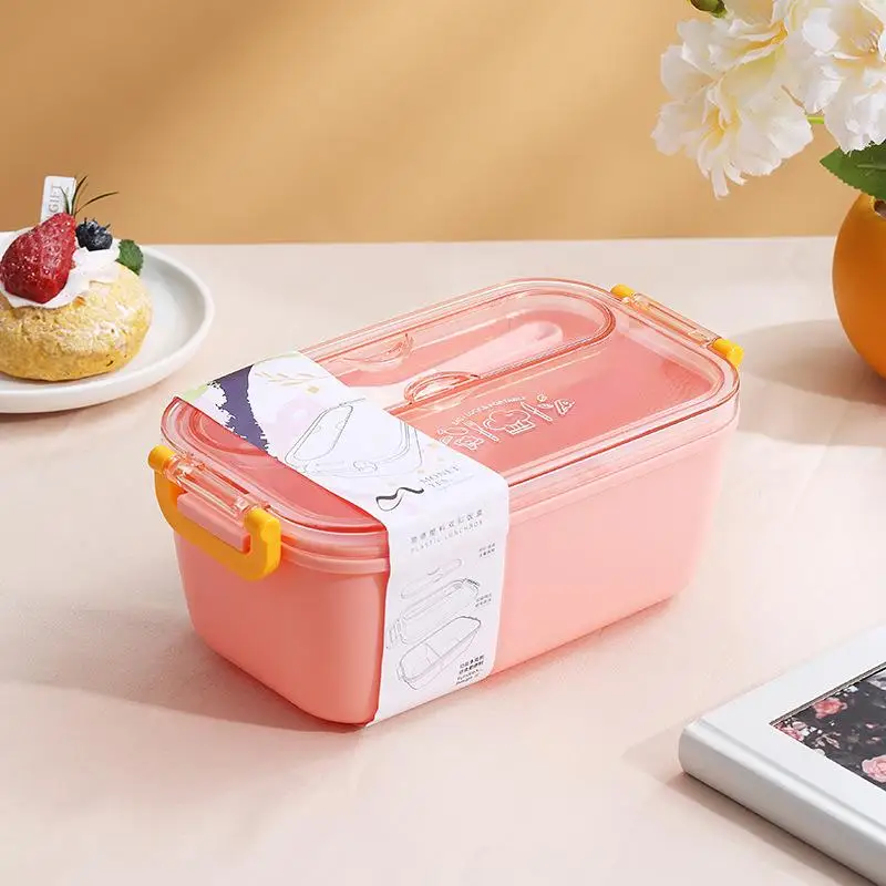 1200ML BPA-Free Portable Microwave Lunch Box Cutlery Simple Partition Plastic Lunch Box for Students Office Workers Plastic Lid