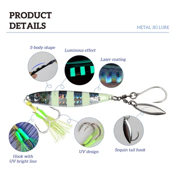 40g 60g 80g Laser Metal Fishing Jig Lure with Bearing Swivel Hook Slow Pitch Saltwater Lure – Metal Jig – view 5