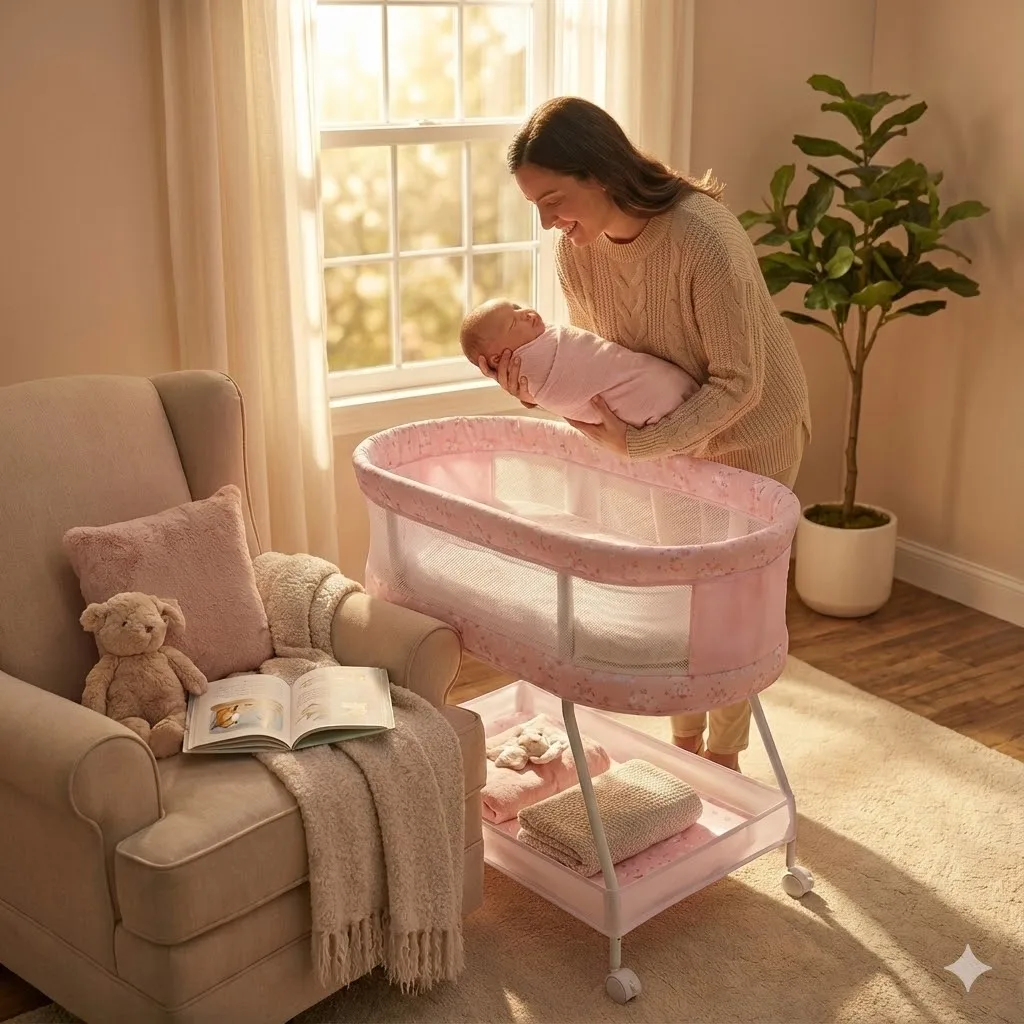 Online Wholesale Modern Steel Baby Bassinet with Comfortable Sleeping and Mobile for Bedroom Use Ages 0-3 Years