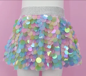 Customized Kids Clothing Sequin Skirt Summer Mini Short Party Skirt for 2-14T Girls