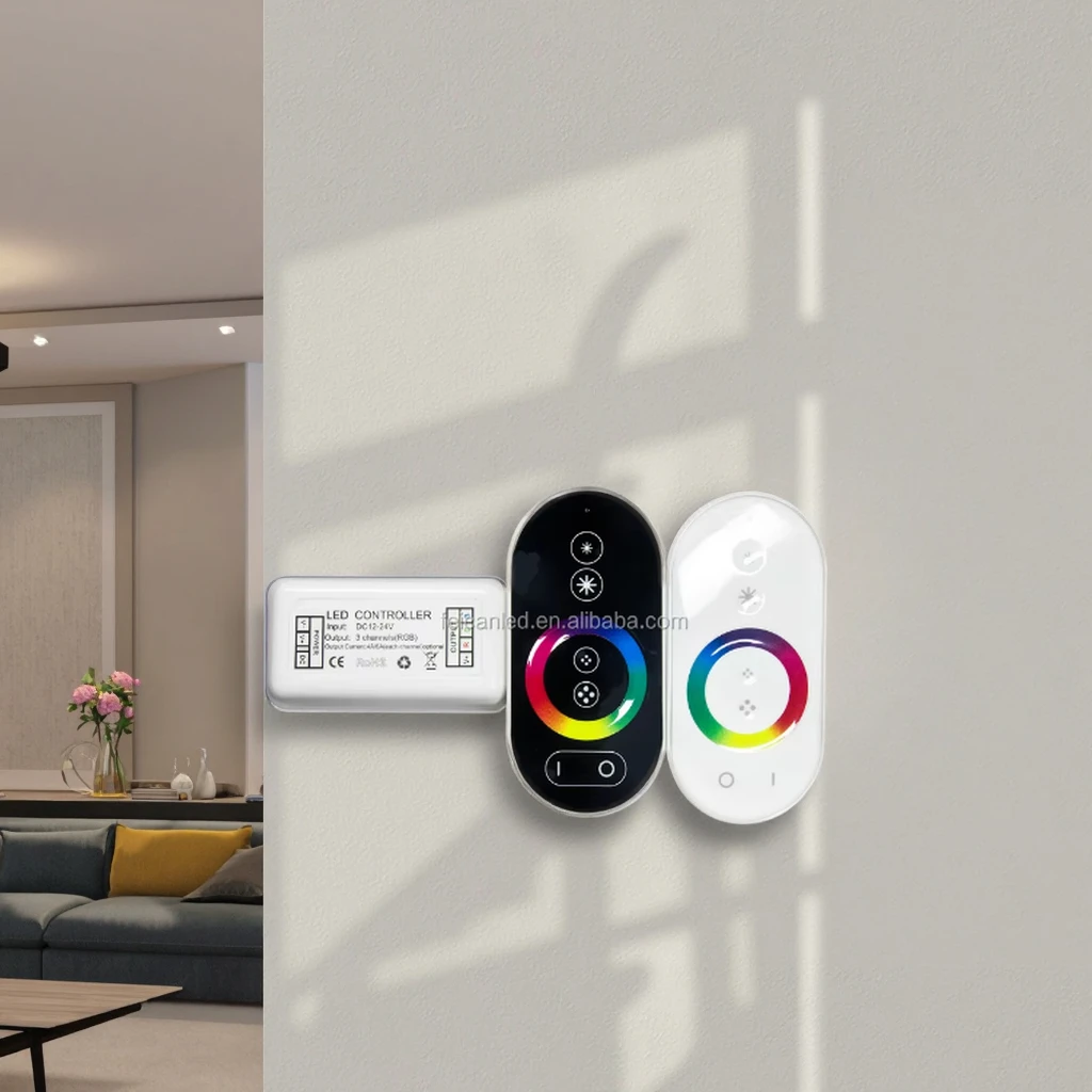 FEICAN RF Wireless Full Touch LED RGB Controller 6-Keys Remote 3-Channels Dimmers for DC12-24V Lighting Control 8A Output