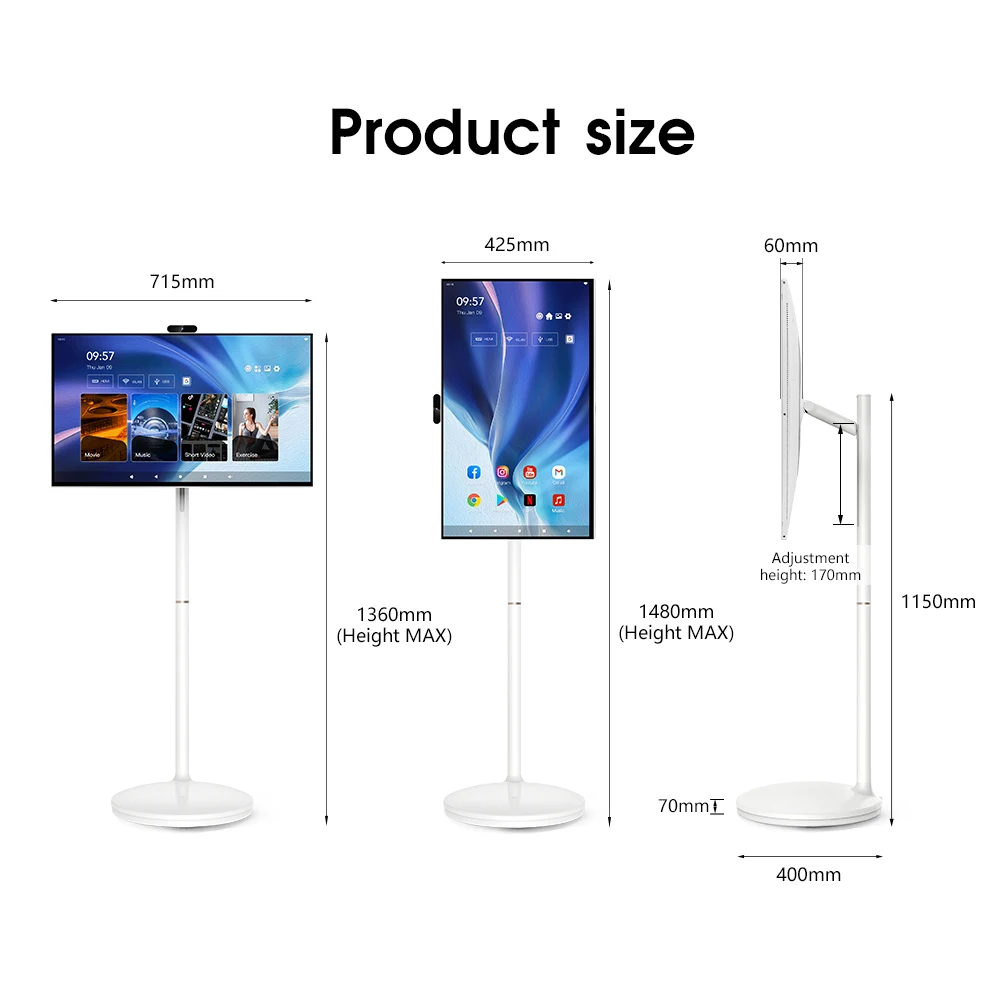 32 Inch Touch Screen TV Smart 8-core CPU Android OS 8+128GB Built-in Battery With Camera Smart Portable TV Rotation Monitor