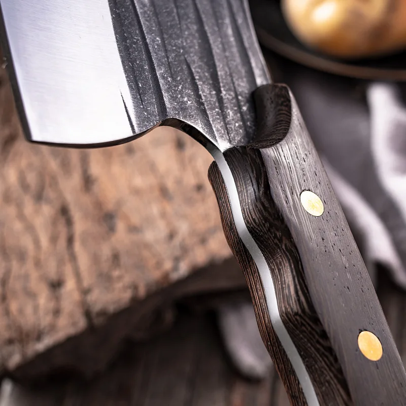 High Quality Chef Kitchen Cleaver Forged Steel Butcher Knife with Wood Handle for Bone and Meat Chopping
