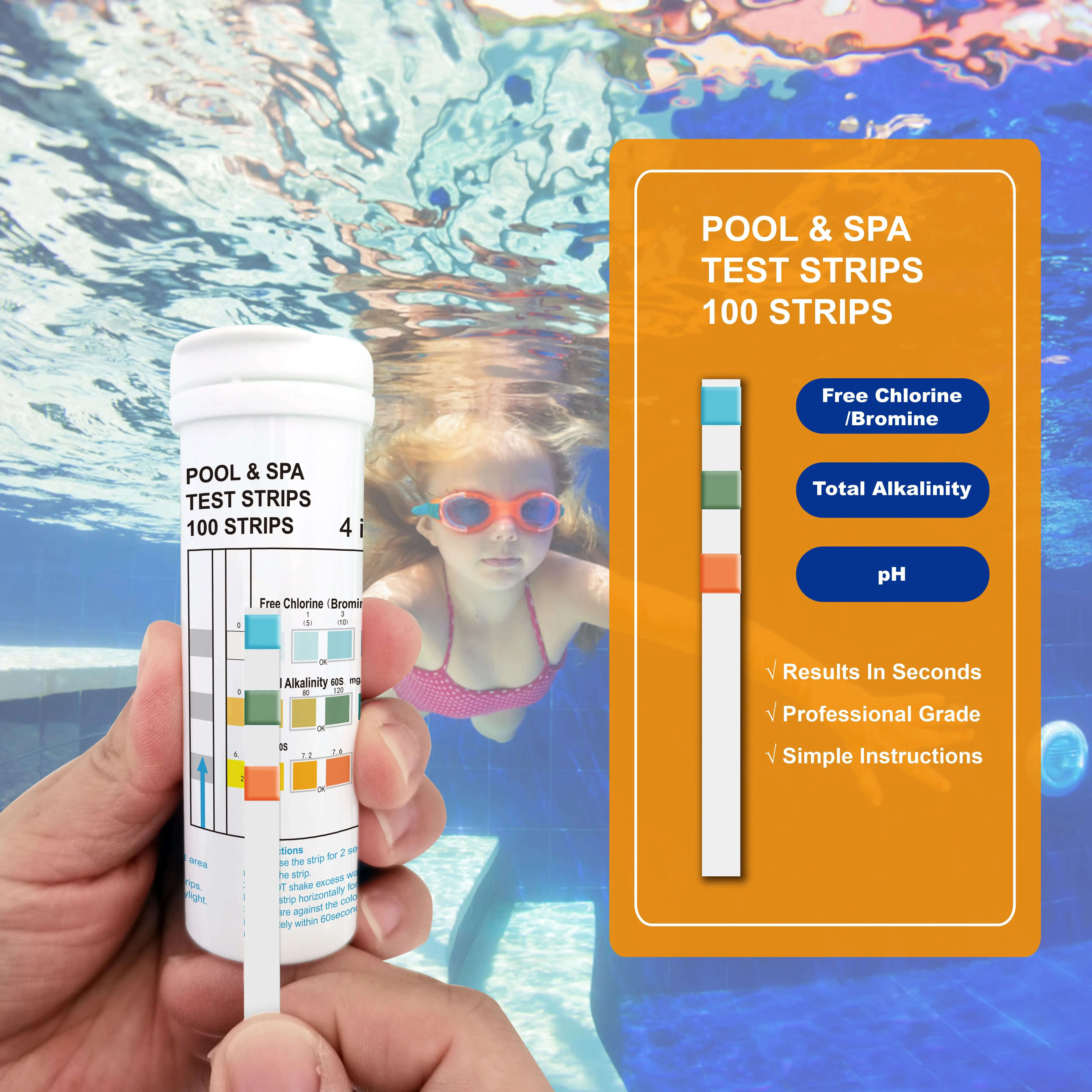 4 in 1 Pool and Spa test Kit Chlorine Pool test Strips Water Quality test Strips