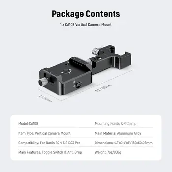 NEEWER RS4 RS3 Vertical Camera Mount Compatible with Ronin RS 4 3 2 Pro Gimbal Stabilizer 180 Rotating Base detail image