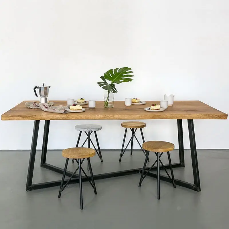 Iron Art Conference Solid Wood Desk Dining Table Rectangular Work Table Loft Simple Negotiation Table