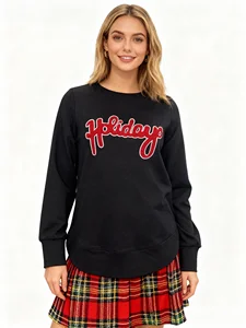 Casual Women's Sweatshirt FRENCH TERRY Cotton/Spandex Breathable Anti-Wrinkle Anti-Pilling 3D Embossed Fashion Letter Front