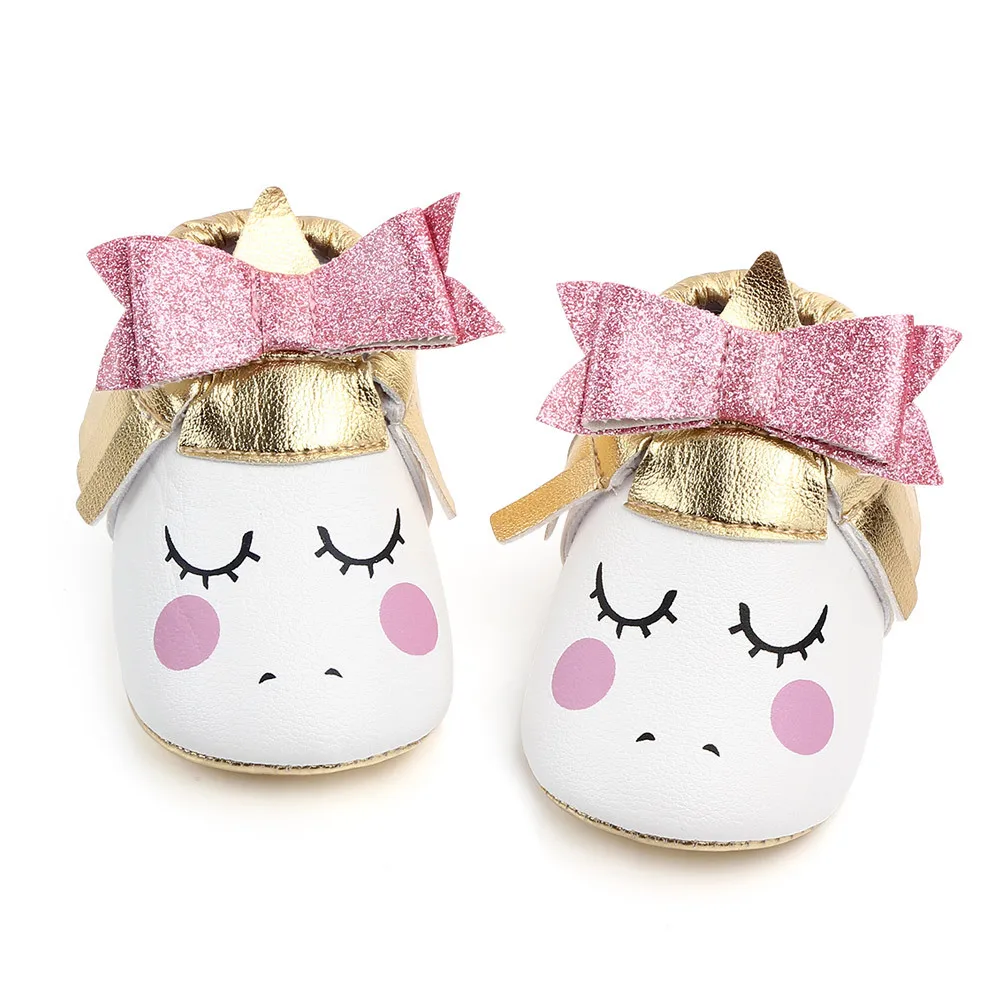 Hot Selling Lovely Cartoon Unicorn Baby Slippers Christening Loafers Shoes Baby Prewalker Shoes Toddler First Walker supplier