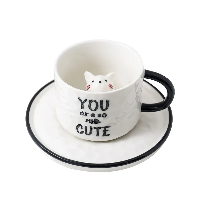 Tazza In Ceramica Con Gatto Amorevole – 420 Ml Con Coperchio In Legno E Cucchiaio – Regalo Per Bambini E Ragazzi