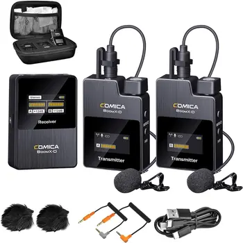 Comica Wireless Lavalier Microphone, BoomX-D2 2.4G Compact Wireless Lapel Microphone System with 2 Transmitter and 1 Receiver