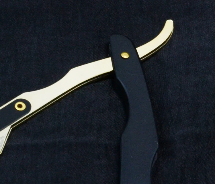 Straight Razor Black Gold Metal Barber Slide Salon Manual Shaver Double