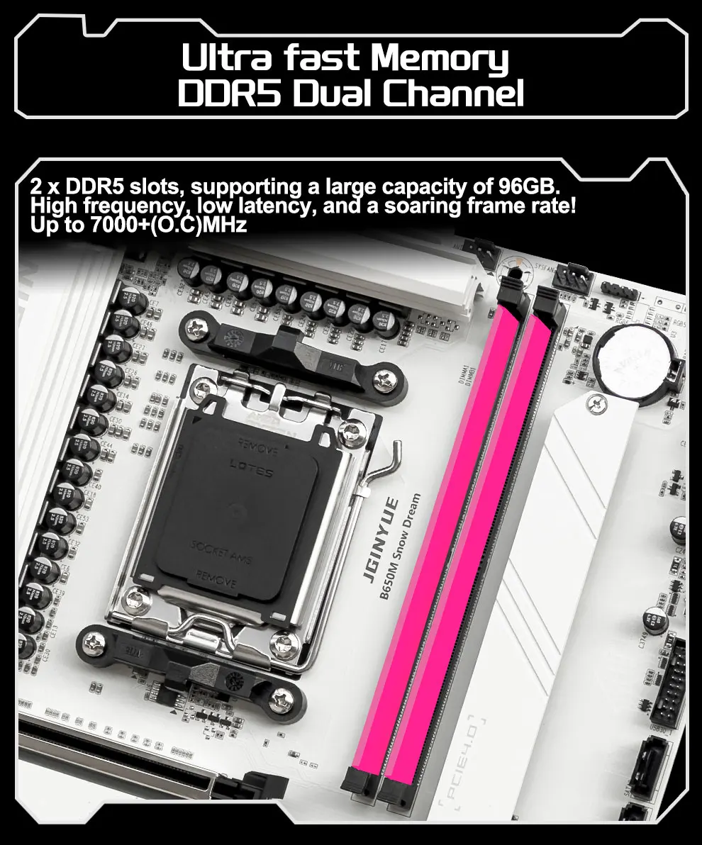 JGINYUE B650M Snow Dream AM5 マザーボード - AMD Ryzen 7000/8000