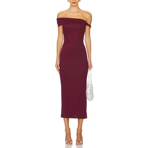 Custom Women Clothing Off the Shoulder Fashion Asymmetrical Elegant Summer Dress Ladies Back Slit Bodycon Dress Manufacturers