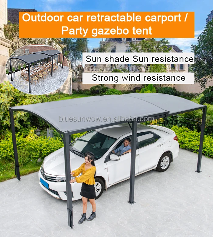Outdoor Retractable Carport Portable Car Parking Shed Shade Rain Steel Parking Shed Design Car