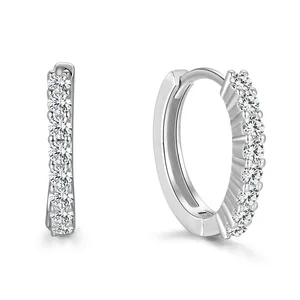 925 Sterling Silver Rhodium Plated Hoop Earrings | 14mm & 16mm Cubic Zirconia Half-Circle Design | Hypoallergenic