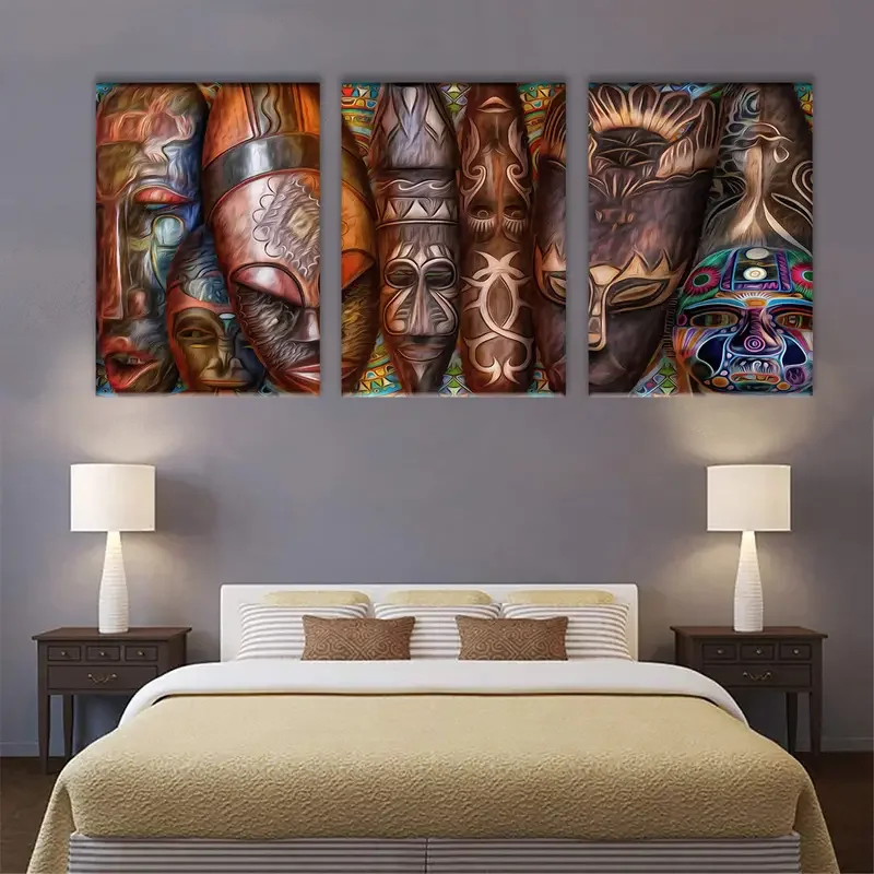 Set of 3 Canvas Poster African American Mask Tribal Ethnic Painting on Canvas Wall Art Poster Canvas for Living Room