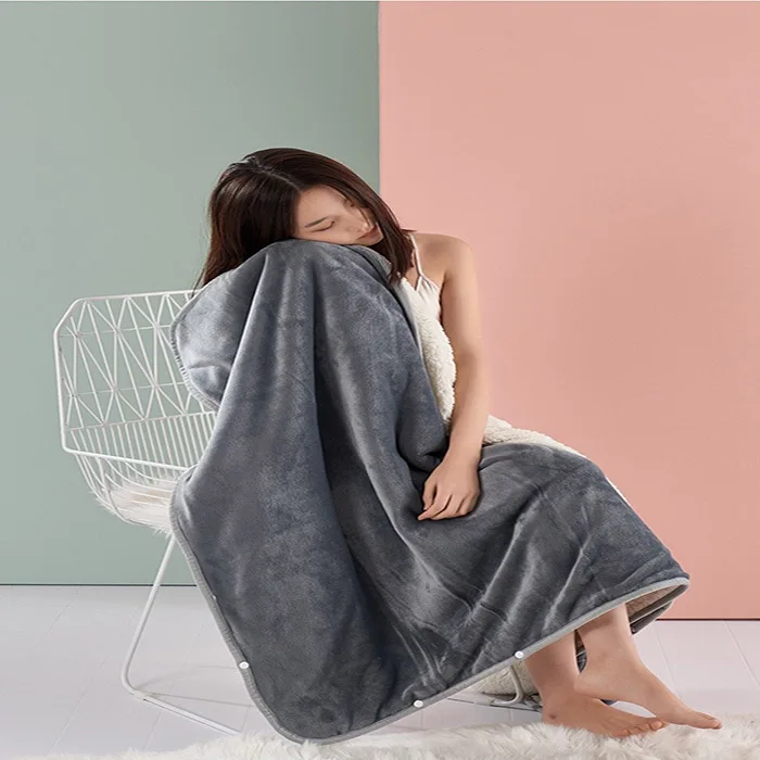 Custom Double Layer Flannel Lamb Plush Hoodie Blanket Adult Sherpa