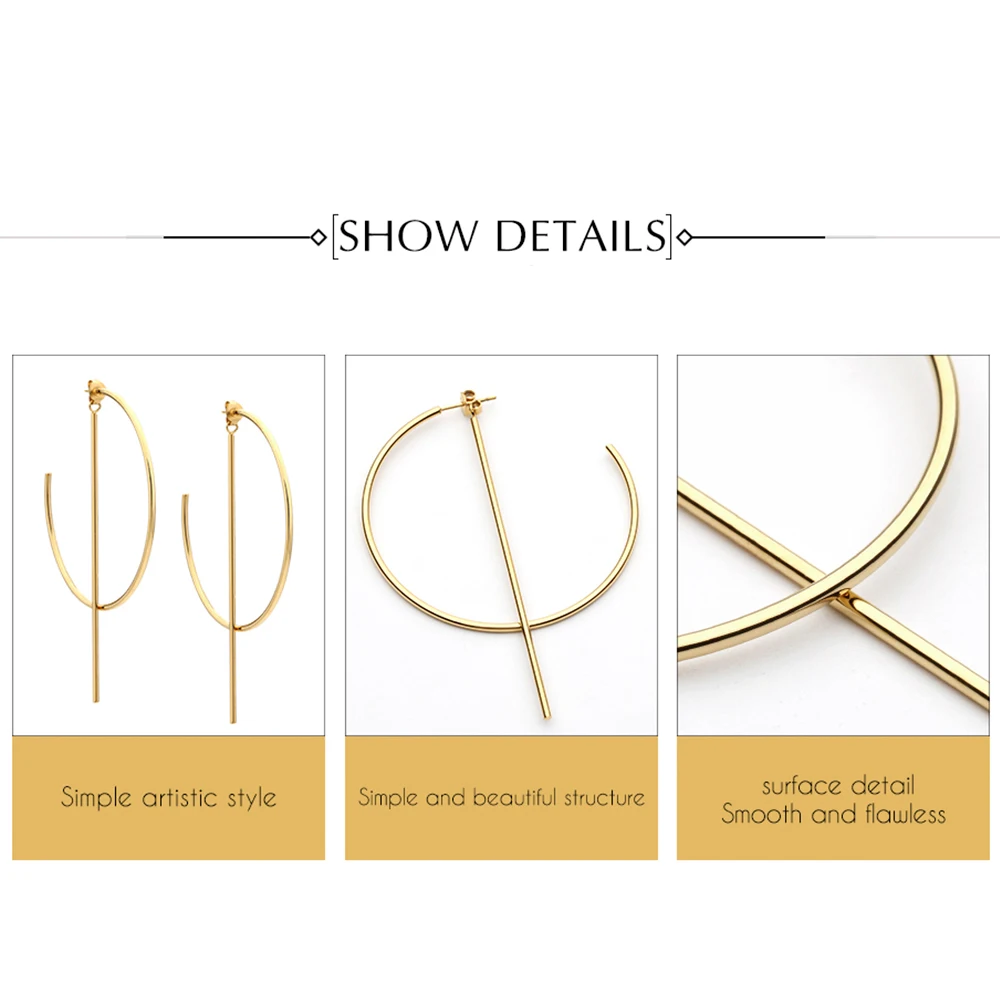 Simple Circle Line Dangle Earrings Women Korean Stylish Stainless Steel Wire Big Long Drop Earring  Abstract Jewelry