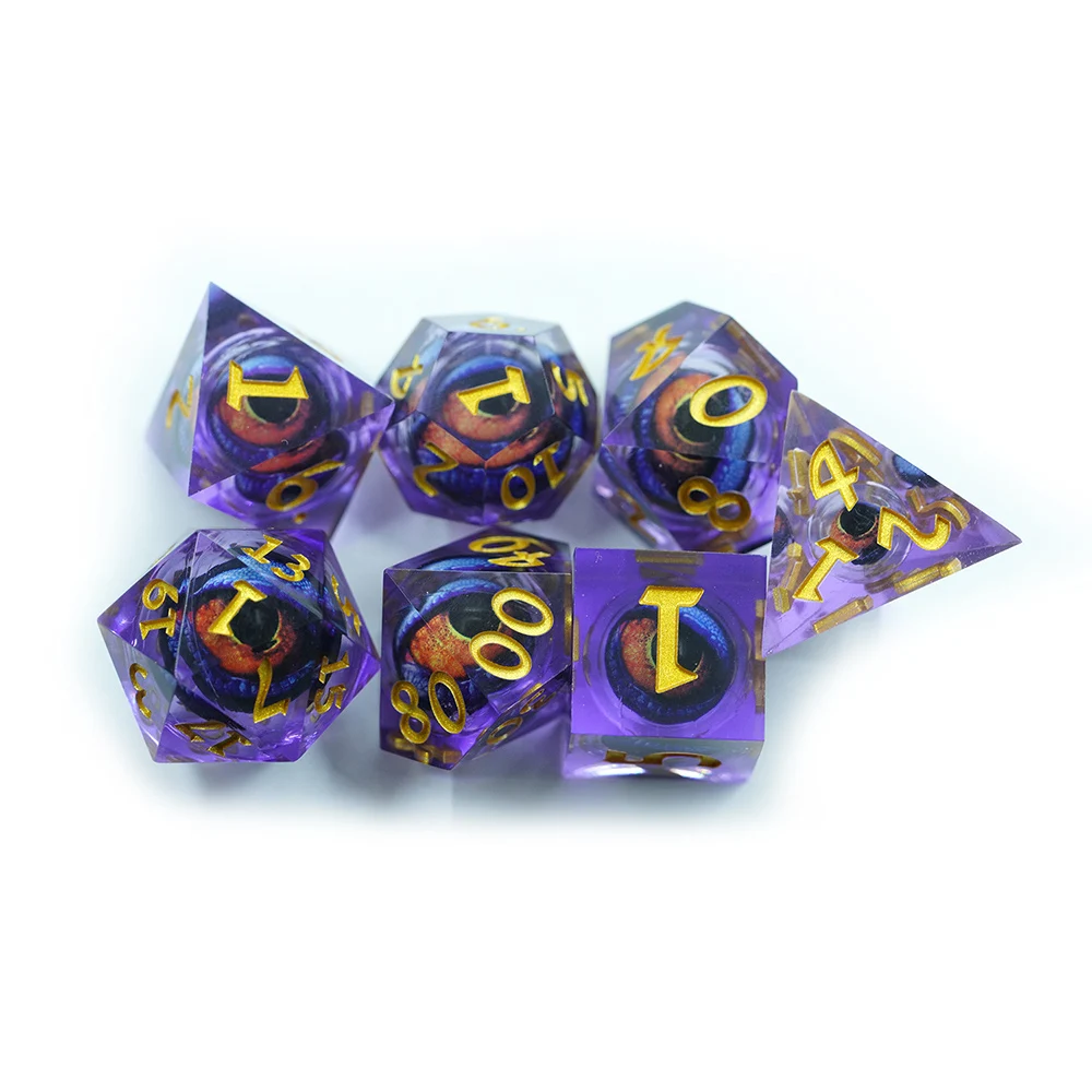 Yushun 7pcs/set dados líquidos resinosos poliédricos para TRPG Xogo de táboa D4-D20
