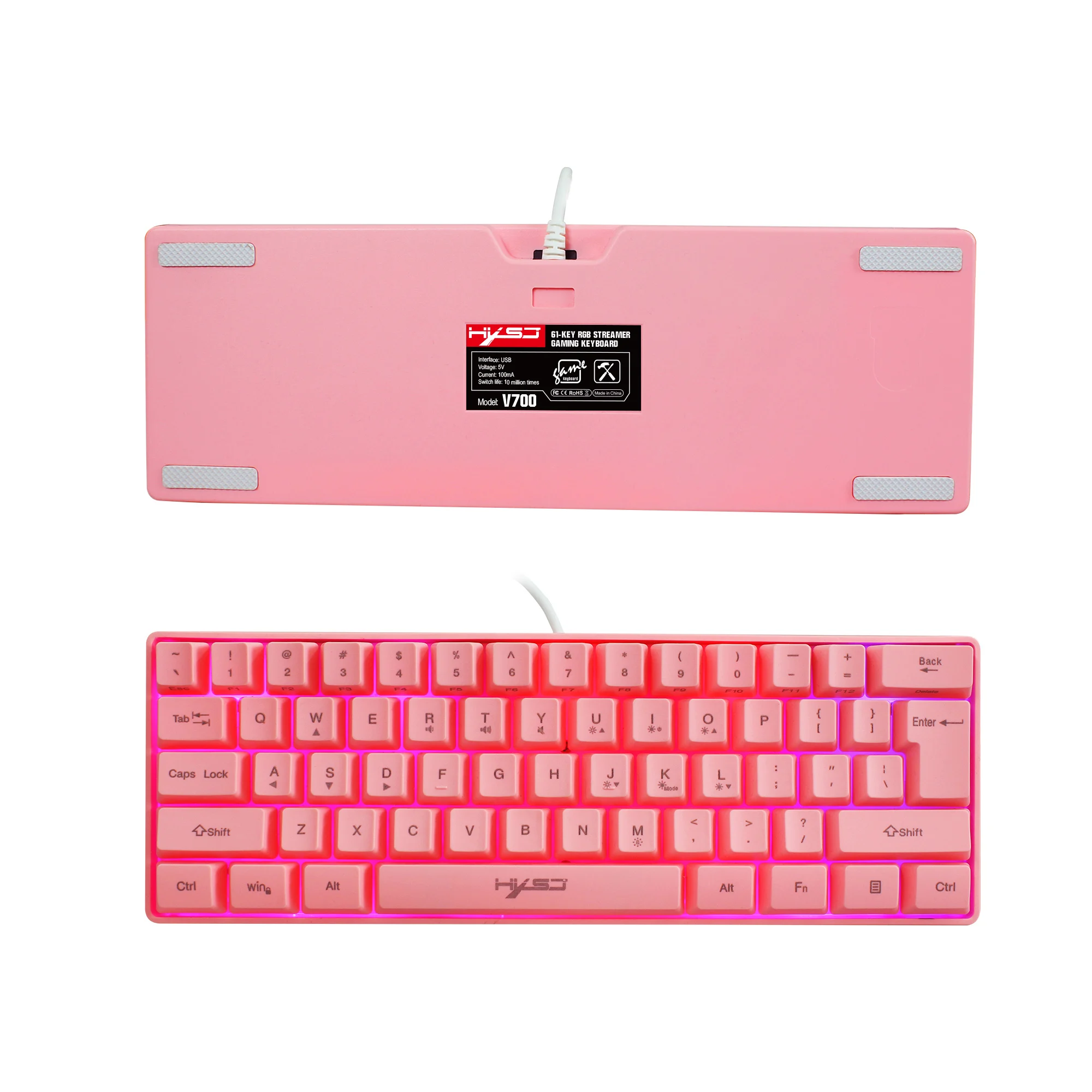 HXSJ V700 61 Key Membrane Keyboard Mini Ergonomic Rgb Mute Usb Interface Gaming Wired Keyboard for Laptop and Office