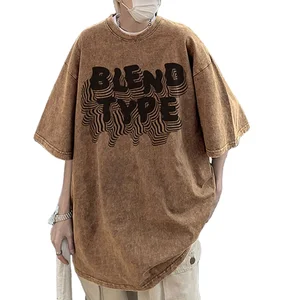 Vintage Men Loose Fit Washed Distressed Printing T-shirt