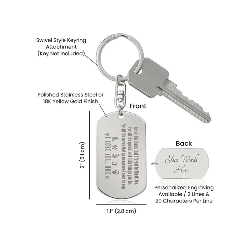 Personalized Stainless Steel Dog Tag Keychain Custom ID Name and Logo Engraved Fashionable Promotional Bag Car Key Holder