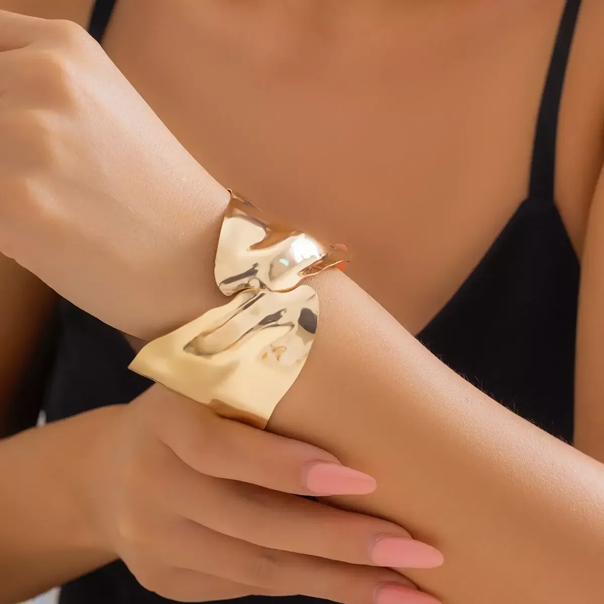 SHIXIN Exaggerated Punk Smooth Cross Open Cuff Wide Bangle