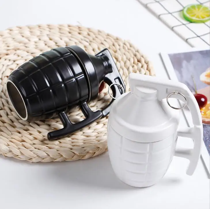 Wholesale Personalized Creative 3D Grenade Coffee Mug Grenade Shape Ceramic  Cup Mug With Lid