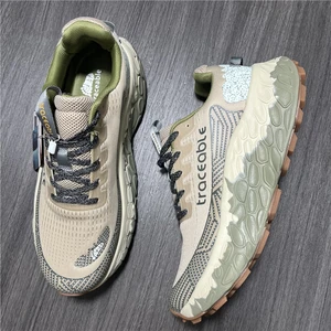 Grip Anti-Slip Cushioned Ultra-Light Breathable Autumn Lace-Up Mesh Men's Running Shoes Rubber Midsole Printed Thick-Soled