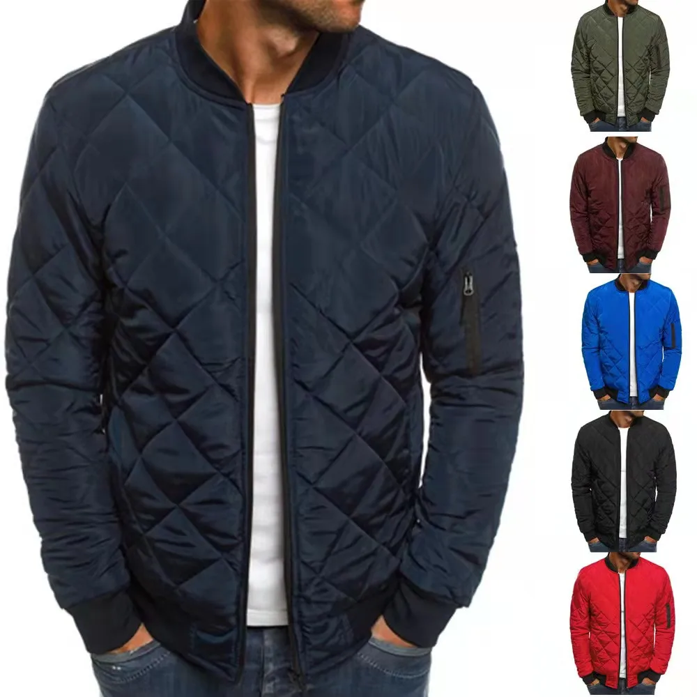 JL-11055 High Quality Men’s Plain Jacket Rhomb Men’s Standing Collar Warm Winter Cotton Jacket for Men