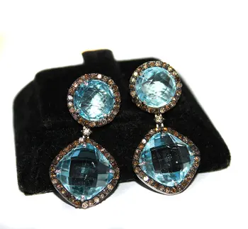 24.50CT Natural Blue Topaz And Diamond 925 Solid Sterling Silver Stud Earring For Woman Wholesaler