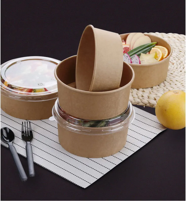 Factory Wholesale 500ml 750ml 1000ml 1100ml 1300ml Disposable Kraft Paper Round Bowl