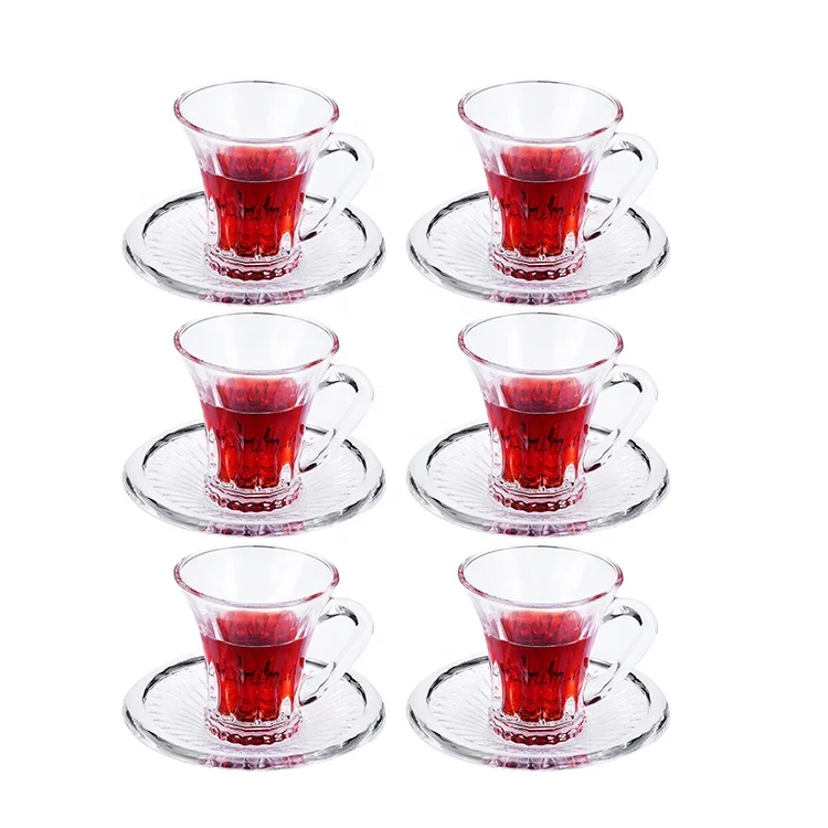 YIWU Wholesale High Quality Borosilicat Glass Coffee Cup Tea Cup and Saucer Set With Handle